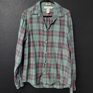 H&M L.O.G.G. Green Plaid Flannel Button Up Shirt Regular Fit Mens Medium